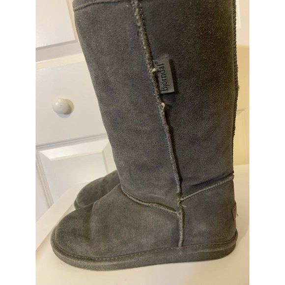 Bjorndal Zoe Mid Calf Boots Gray Leather Sheepskin Lined Pull On 8M - Picture 4 of 11